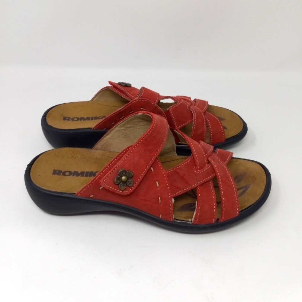Romika Womens Ibiza Size EU 37 red slide on strappy leather comfort sandal